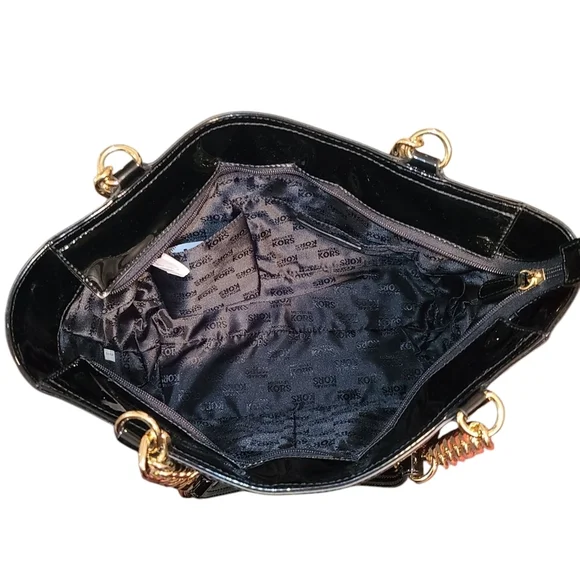MICHAEL KORS NWT Delancy Signature Black Patent Leather Shoulder Tote Medium - Picture 4 of 16